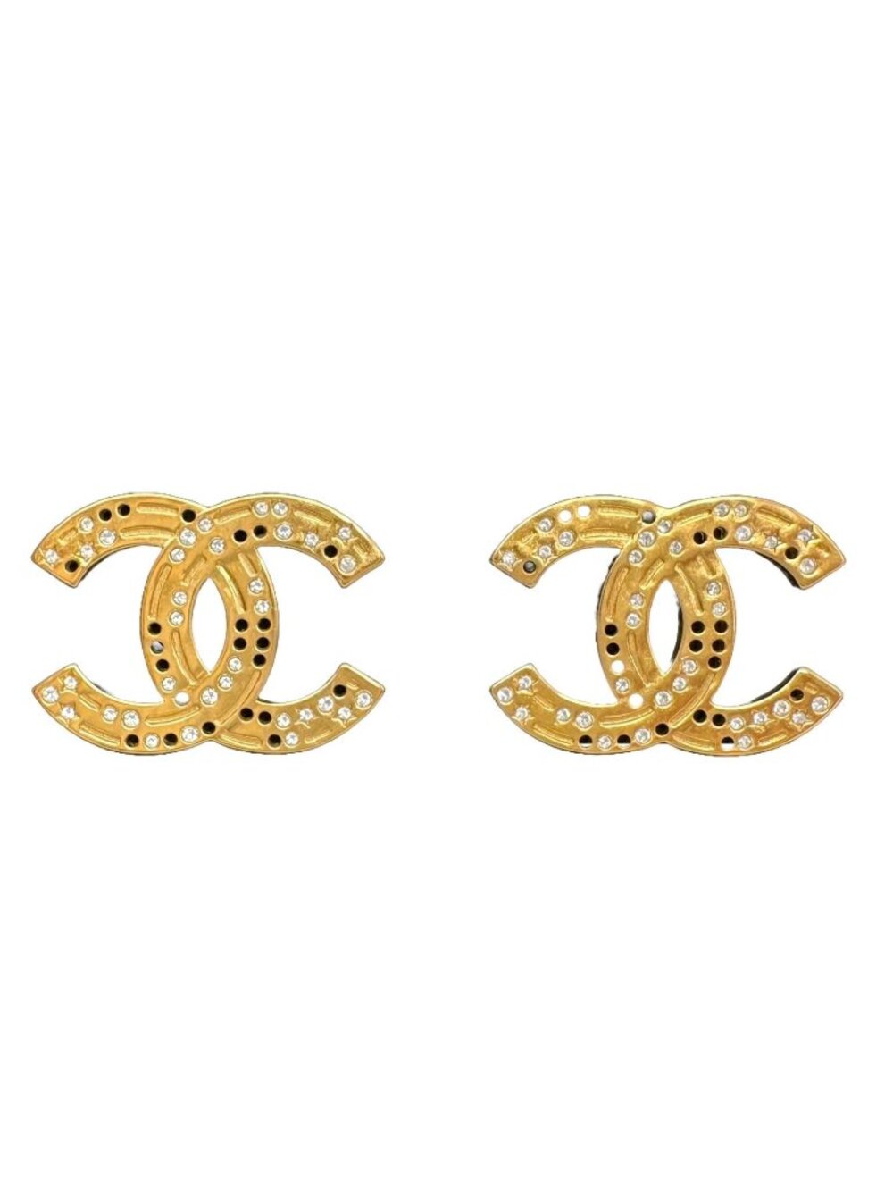 Chanel CC Logo Earrings Rhinestone